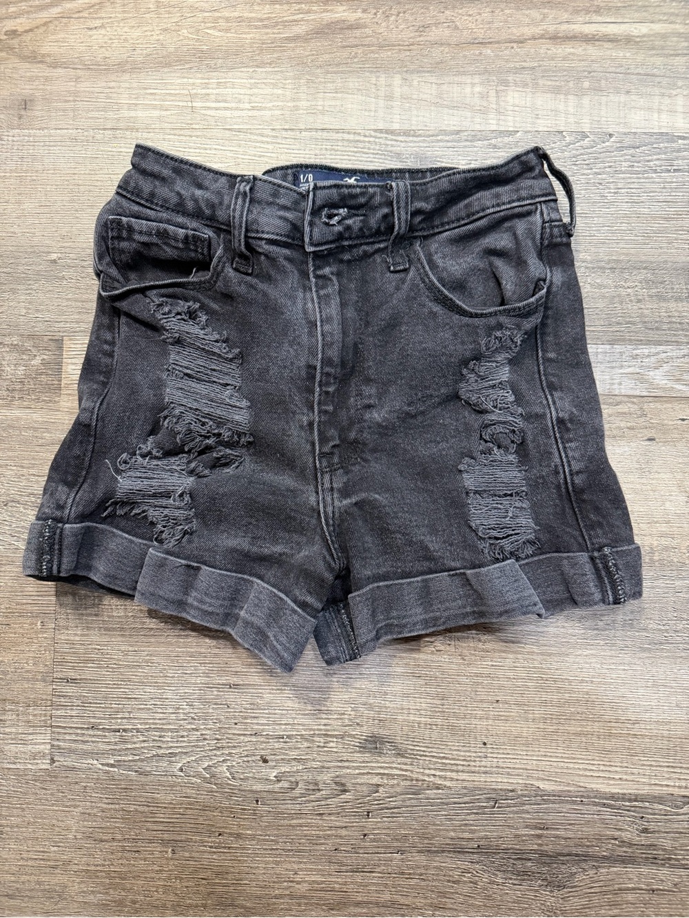 Hollister Black Washed High-Rise Distressed Denim Shorts
